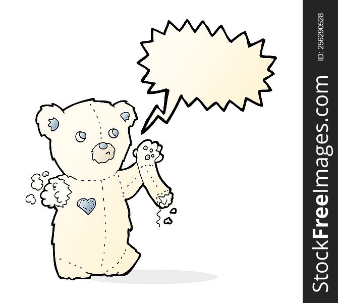 Cartoon Teddy Polar Bear With Torn Arm With Speech Bubble