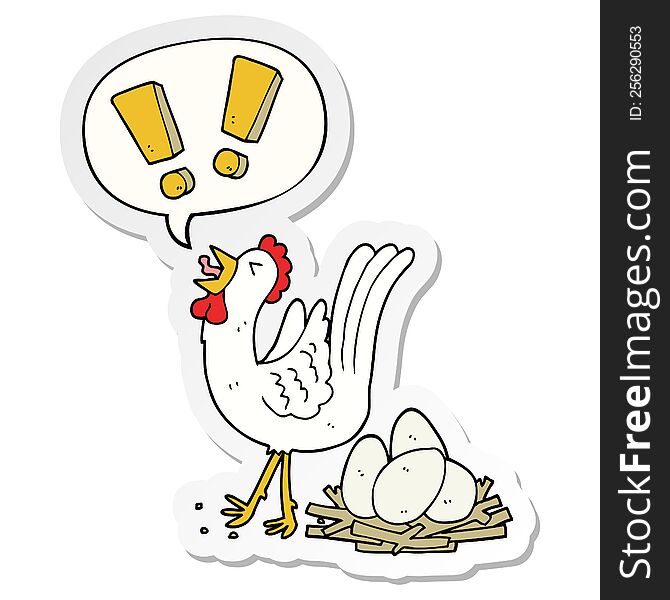 Cartoon Chicken Laying Egg And Speech Bubble Sticker