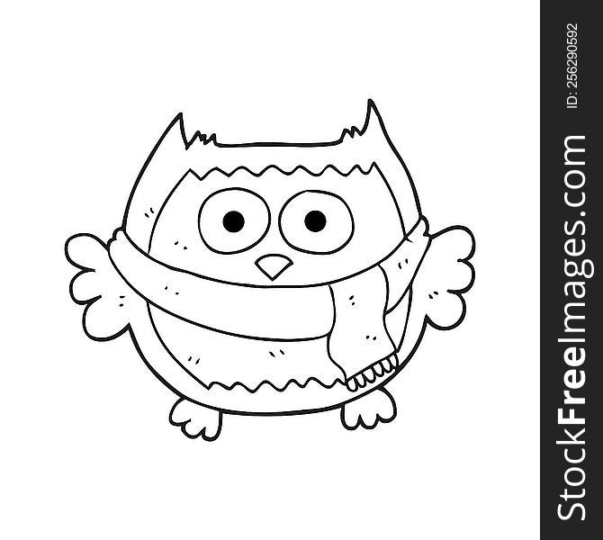 black and white cartoon owl wearing scarf