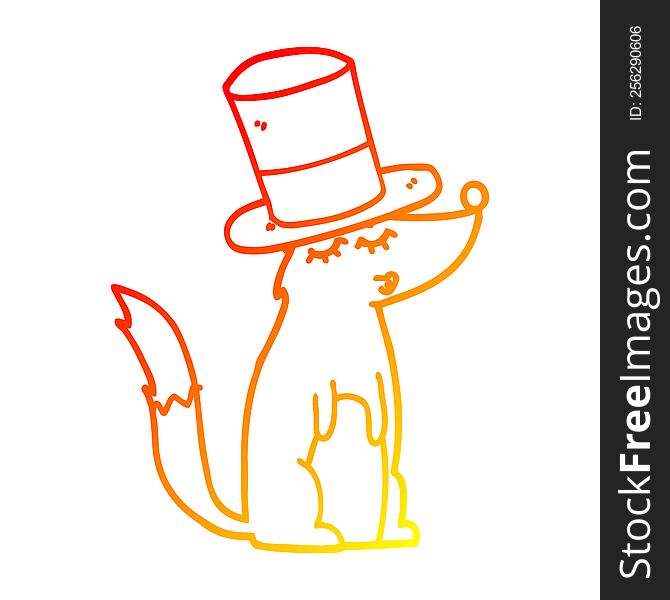 Warm Gradient Line Drawing Cartoon Wolf Whistling Wearing Top Hat
