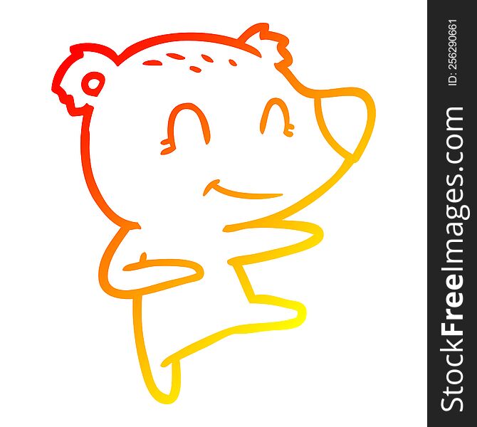 warm gradient line drawing of a smiling dancing bear cartoon