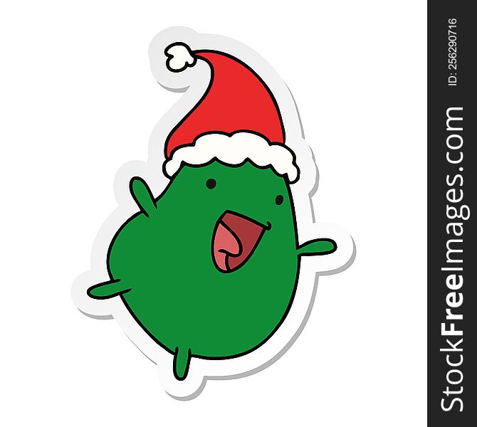 Christmas Sticker Cartoon Of Kawaii Bean