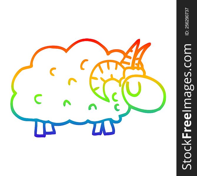 Rainbow Gradient Line Drawing Cartoon Sheep With Horns