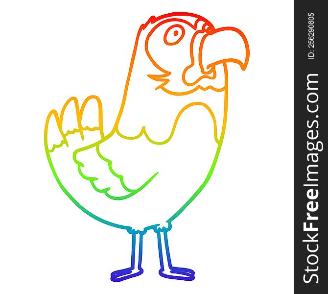 rainbow gradient line drawing of a cartoon parrot