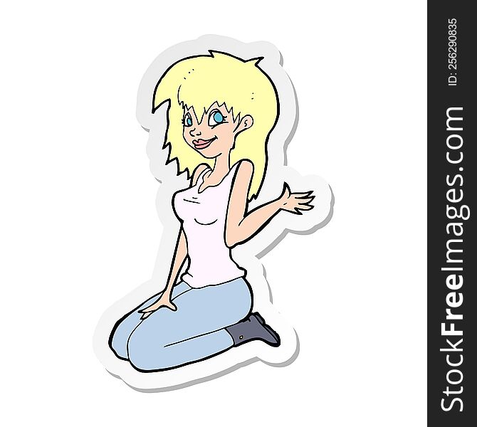 Sticker Of A Cartoon Pretty Girl Waving