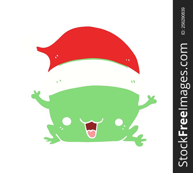 Cute Flat Color Style Cartoon Christmas Frog