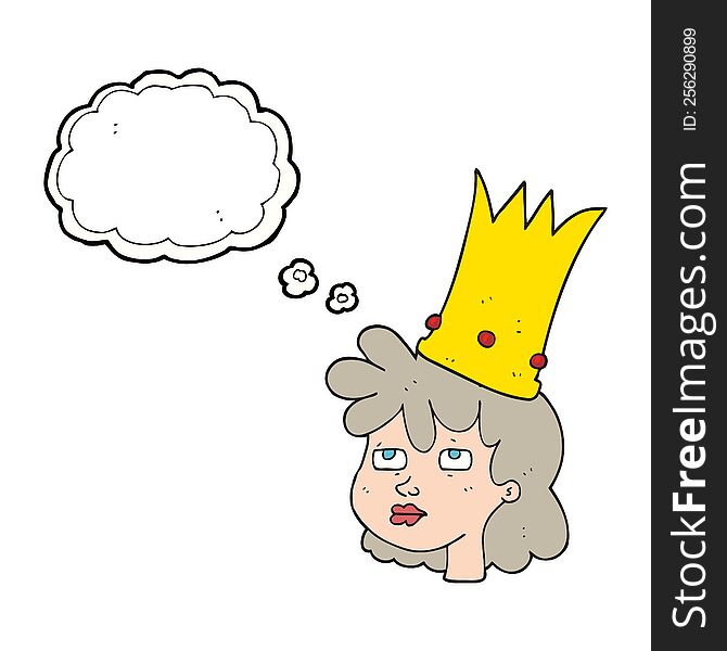 freehand drawn thought bubble cartoon queen with crown
