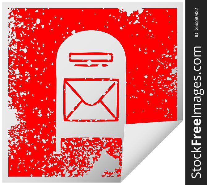 distressed square peeling sticker symbol of a mail box