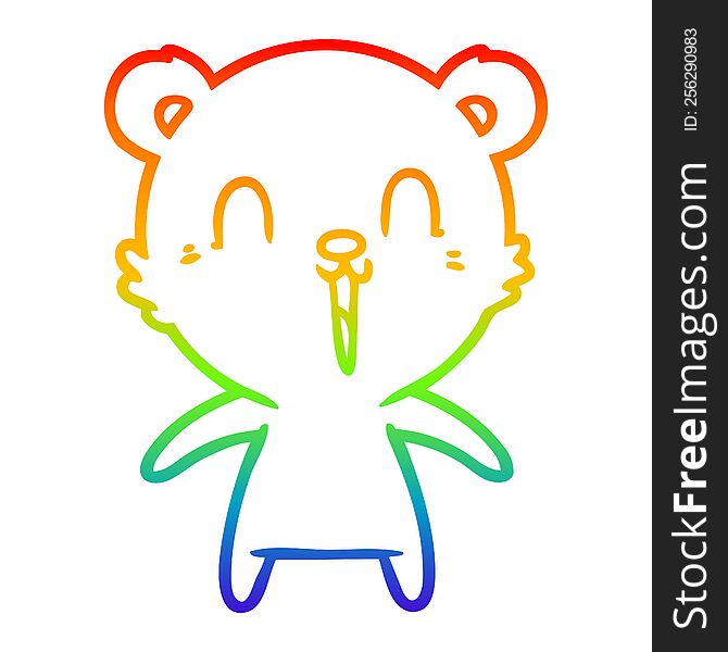 Rainbow Gradient Line Drawing Happy Laughing Cartoon Bear