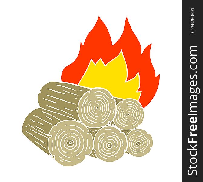 flat color illustration of a cartoon burning logs