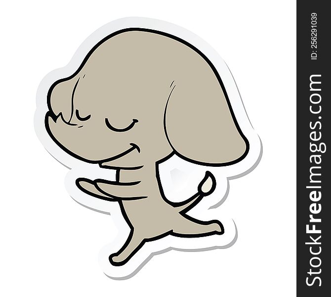 Sticker Of A Cartoon Smiling Elephant Running