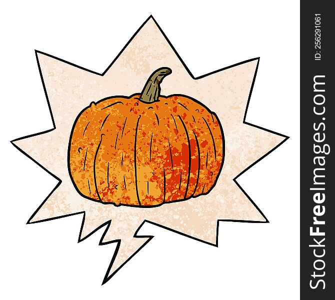 Cartoon Halloween Pumpkin And Speech Bubble In Retro Texture Style