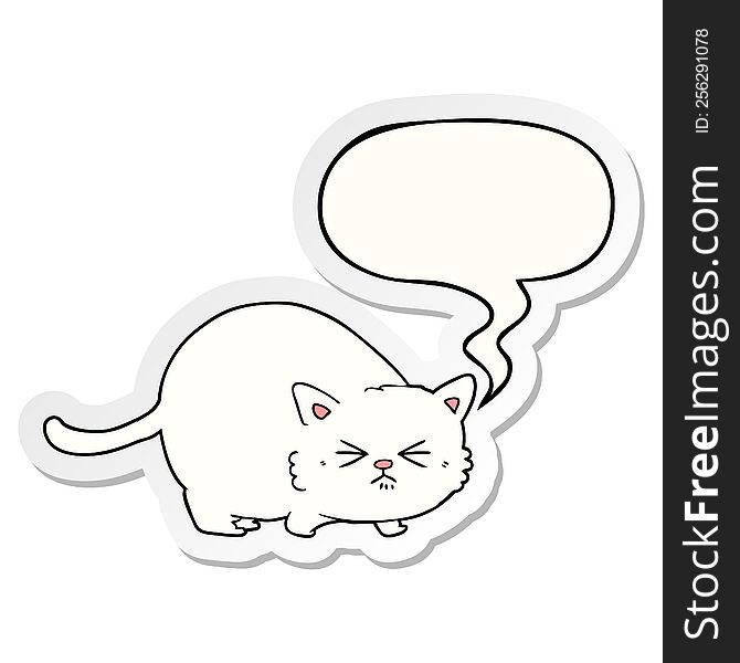 cartoon angry cat with speech bubble sticker. cartoon angry cat with speech bubble sticker