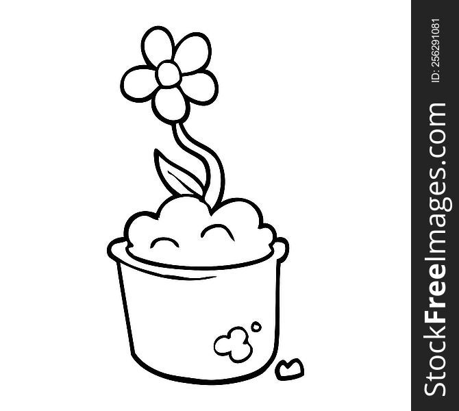 line drawing cartoon flower pot