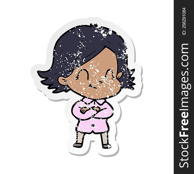 Distressed Sticker Of A Cartoon Friendly Girl