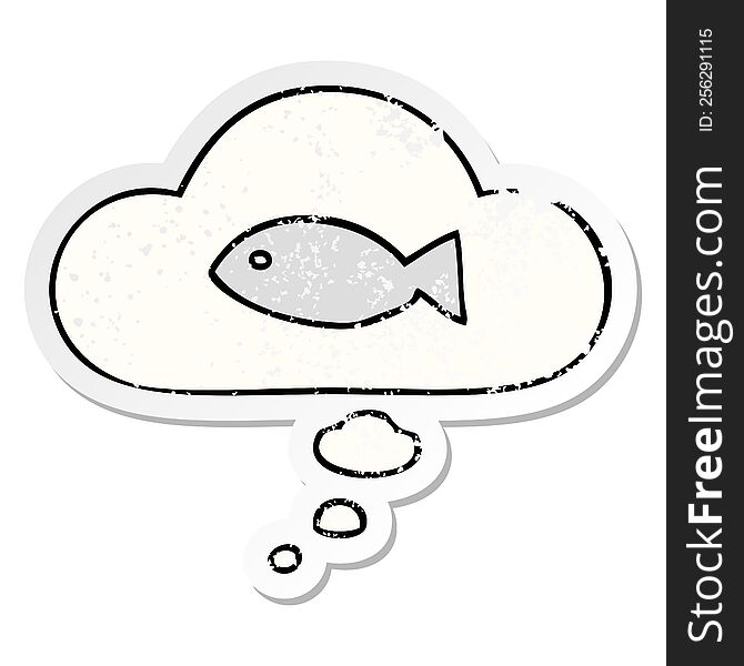 cartoon fish symbol with thought bubble as a distressed worn sticker