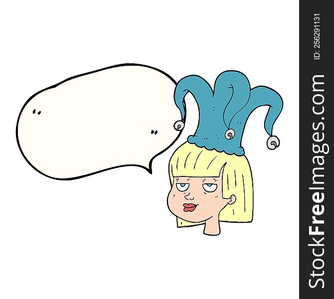 Speech Bubble Cartoon Woman Wearing Jester Hat