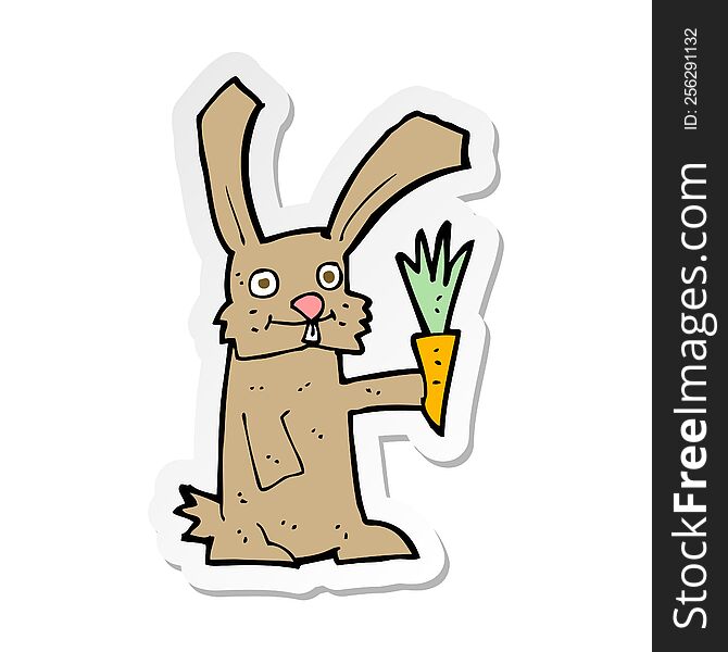 sticker of a cartoon rabbit with carrot