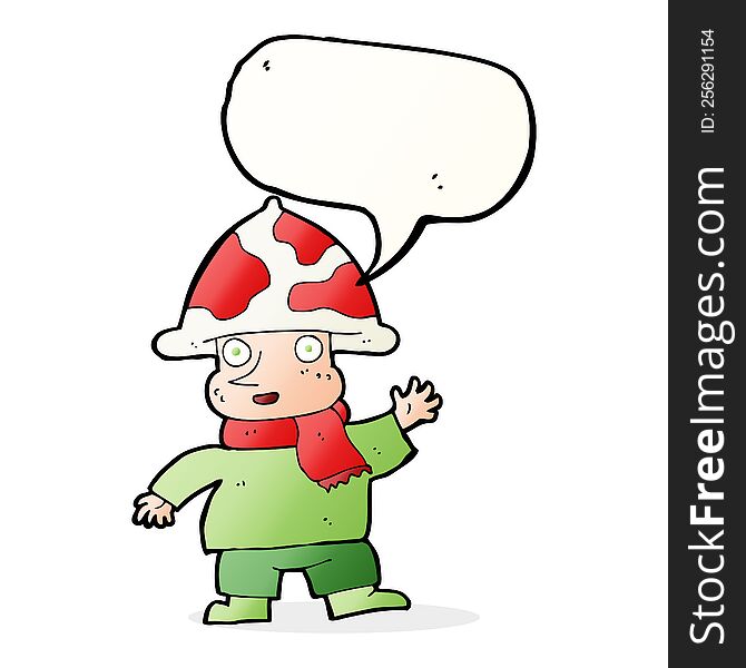 cartoon mushroom man with speech bubble