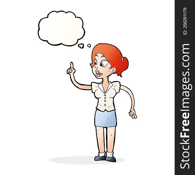 cartoon woman with great idea with thought bubble