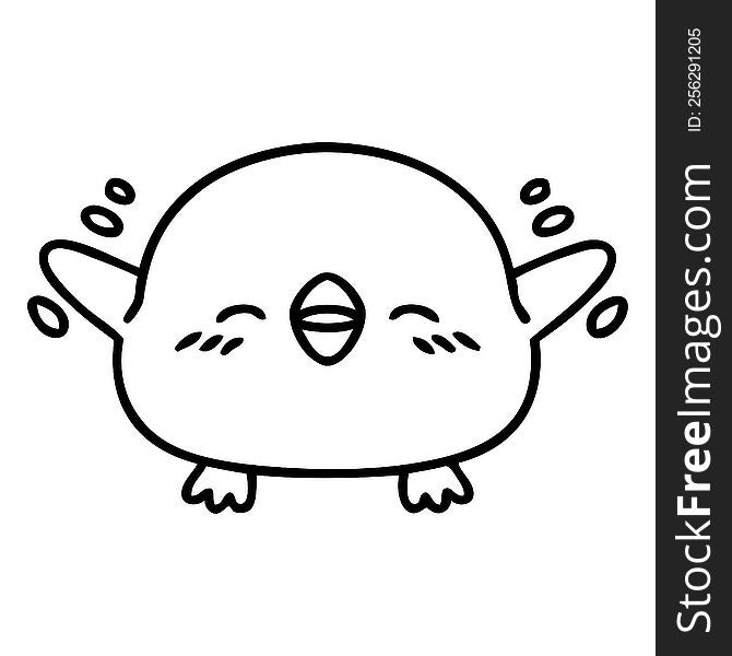 line doodle of a cute baby bird flapping wings. line doodle of a cute baby bird flapping wings