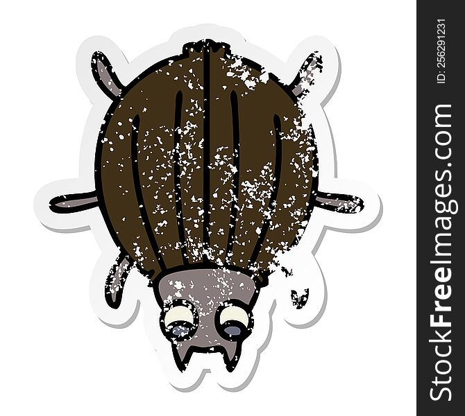 distressed sticker of a quirky hand drawn cartoon beetle