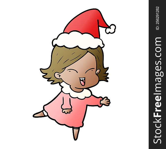 Happy Gradient Cartoon Of A Girl Wearing Santa Hat
