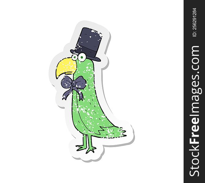 retro distressed sticker of a cartoon posh parrot