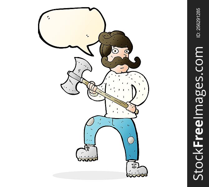 cartoon man with axe with speech bubble