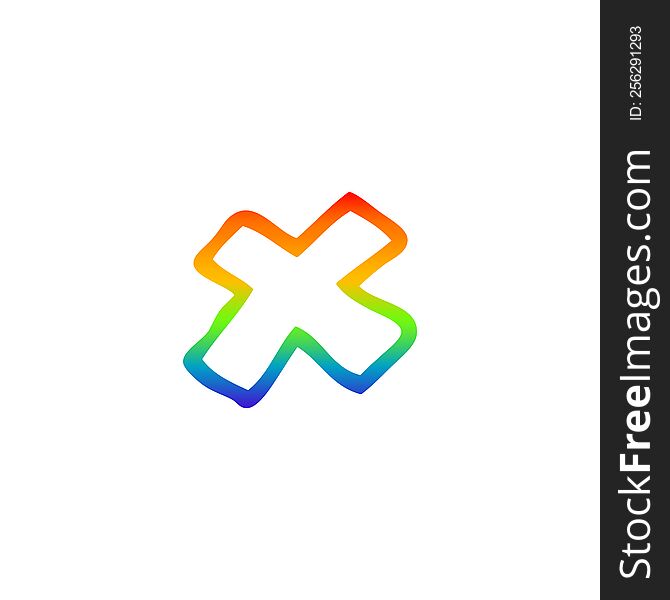 Rainbow Gradient Line Drawing Cartoon Letter X