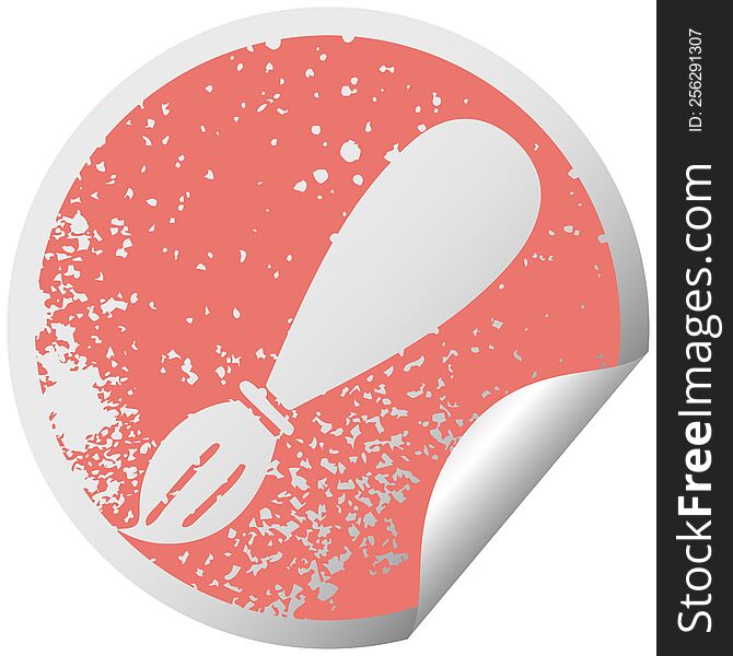 distressed circular peeling sticker symbol of a paint brush