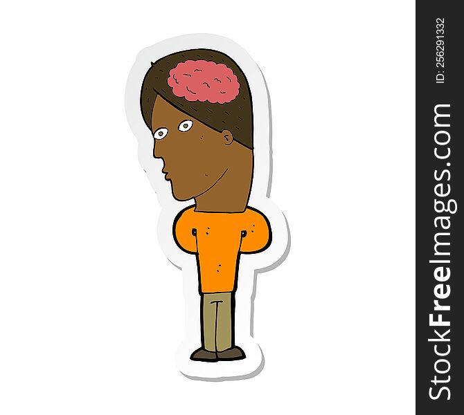sticker of a cartoon man with big brain