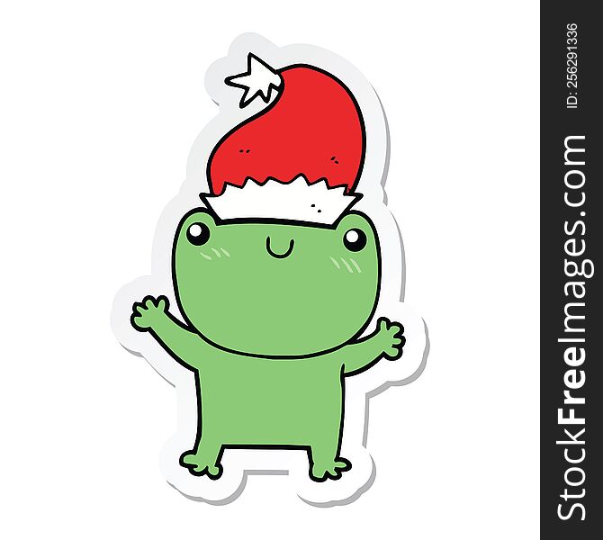 sticker of a cute cartoon frog wearing christmas hat