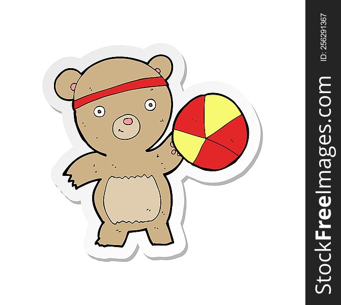 sticker of a cartoon bear playing sports