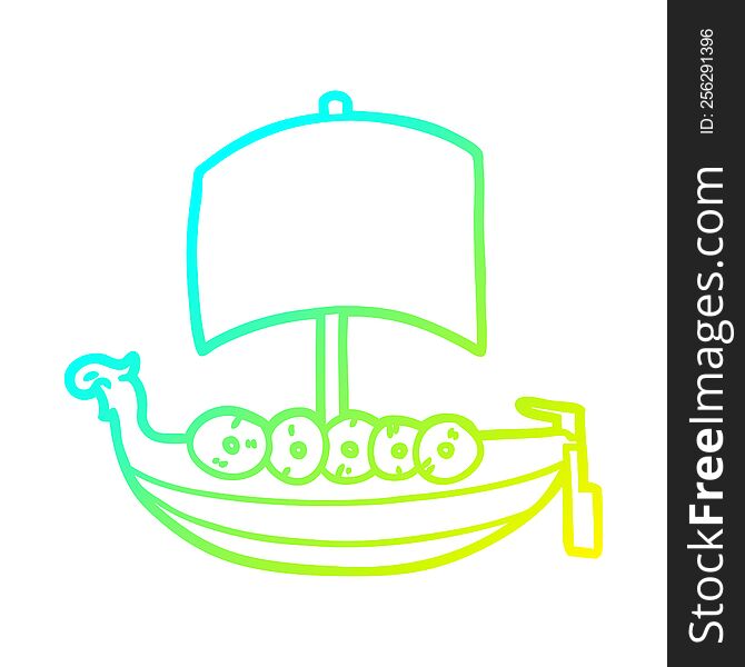 Cold Gradient Line Drawing Cartoon Viking Boat