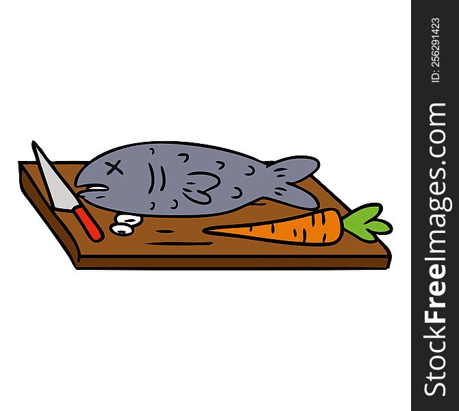 Cartoon Doodle Of A Food Chopping Board