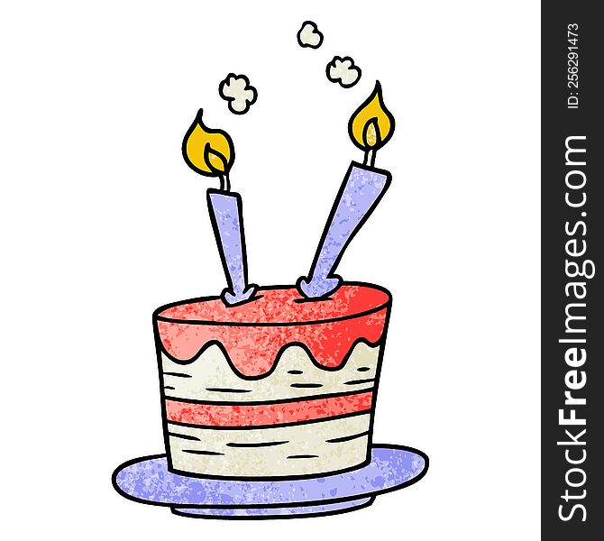 hand drawn textured cartoon doodle of a birthday cake