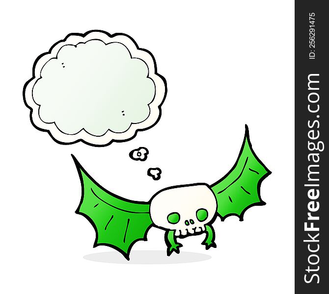 cartoon spooky skull bat with thought bubble