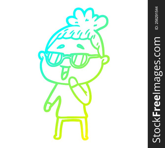 Cold Gradient Line Drawing Cartoon Happy Woman Wearing Spectacles