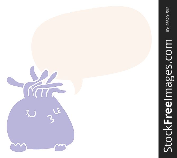 cartoon sea anemone with speech bubble in retro style