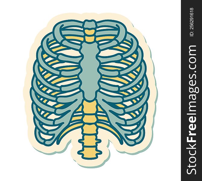 sticker of tattoo in traditional style of a rib cage. sticker of tattoo in traditional style of a rib cage