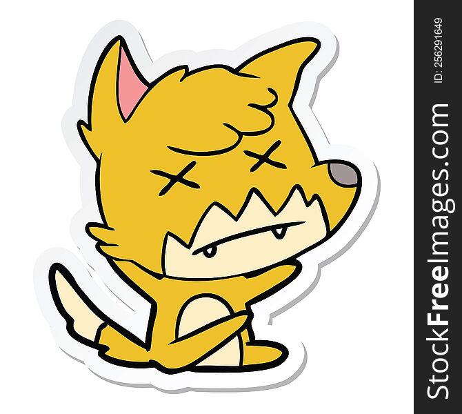 sticker of a cartoon cross eyed fox