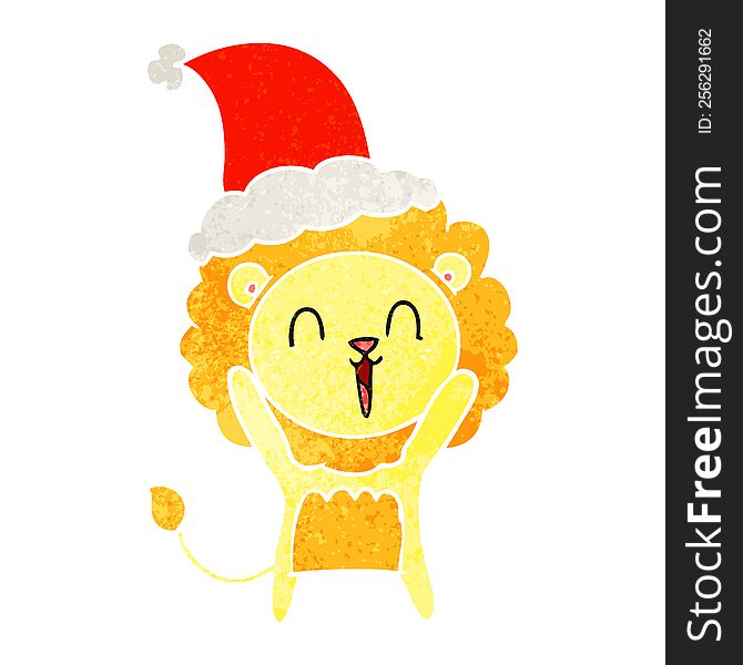 Laughing Lion Retro Cartoon Of A Wearing Santa Hat