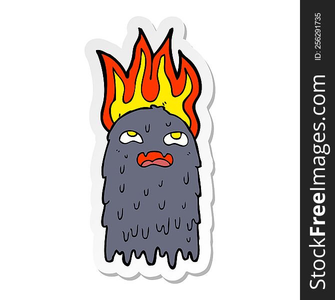 Sticker Of A Burning Cartoon Ghost