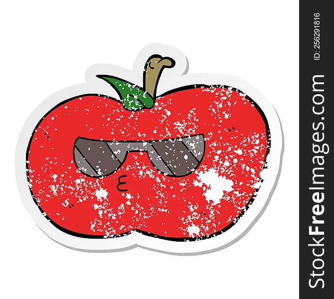 Distressed Sticker Of A Cartoon Cool Apple