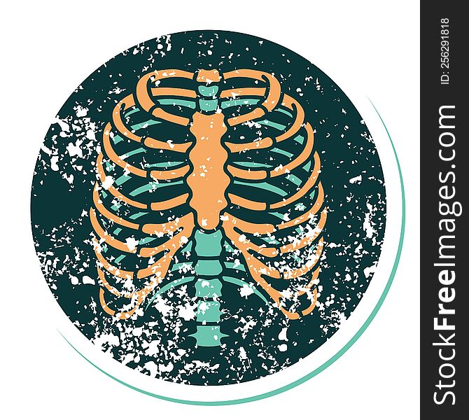 Distressed Sticker Tattoo Style Icon Of A Rib Cage