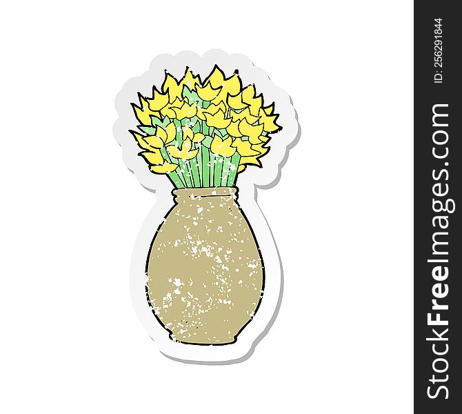 Retro Distressed Sticker Of A Cartoon Vase Of Flowers