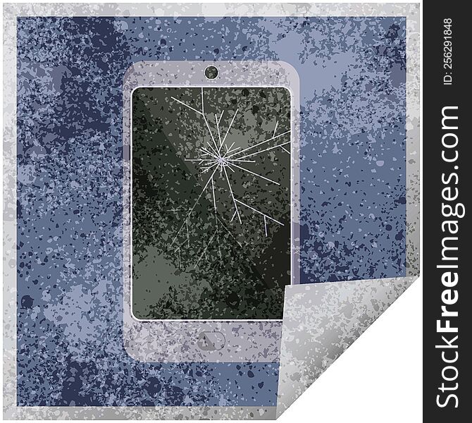 cracked screen cell phone graphic vector illustration square sticker. cracked screen cell phone graphic vector illustration square sticker