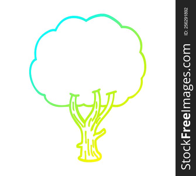 cold gradient line drawing of a cartoon blooming tree