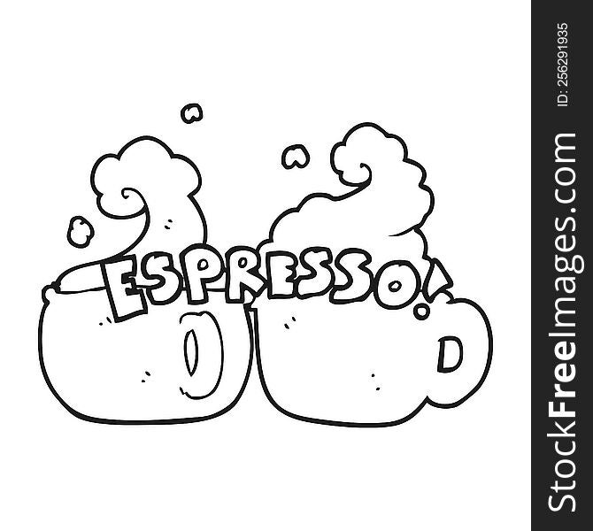 freehand drawn black and white cartoon espresso